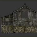Traditional Wooden Rural House With Tiled Roof Stone Walls And Wooden Windows