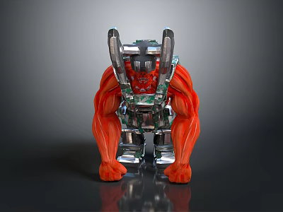 Cyborg Game Movie Character With Red Muscular Body And Mechanical Armor Design Details 3d model