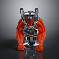 Cyborg Game Movie Character With Red Muscular Body And Mechanical Armor Design Details