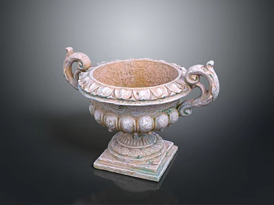 Ornate Decorative Stone Urn With Scroll Handles And Carved Base Details 3d model