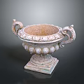 Ornate Decorative Stone Urn With Scroll Handles And Carved Base Details