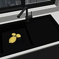 Black Kitchen Sink With Lemon Modern Faucet And Drainer On Countertop