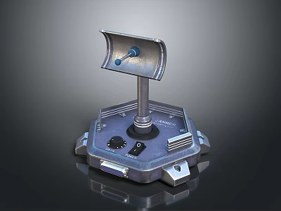 Industrial Electronic Control Joystick With Metallic Hexagonal Base And Control Panel Buttons 3d model