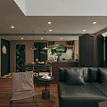 Stylish Comfortable Modern Living Room With Leather Sofa Large TV And Natural Wooden Flooring