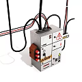 Electrical Switch Panel With Connected Wires Warning Signs And Control Switches