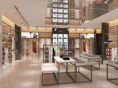 Modern Clothing Store Interior Design With Fashion Apparel Displays And Racks 3d model