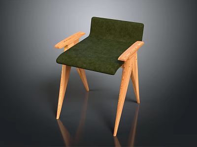 Modern Accent Chair With Green Upholstered Seat Wooden Armrests And Tapered Legs Design 3d model