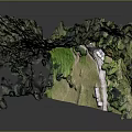 Cartoon Scene With Mountain Cliff Lush Forest Cave Castle And Waterfall