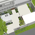 Modern White Feature Wall With Vertical Stripes Courtyard Green Plants And Decorative Lights