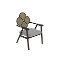 Modern Single Chair With Rattan Backrest Black Wooden Armrests And Upholstered Seat