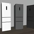 Three Modern Standing Refrigerators White Gray Dark Gray Three Door Design in Interior Setting 3d model