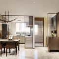 Modern Living And Dining Room Interior Design With Sofa Coffee Table Rug And Wall Art