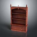 Dark Wood Storage Cabinet with Decorative Spire Top Multiple Shelves and Drawers