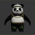 Creative Panda Sculpture with Green Headband Gold Chain Camouflage Pants Belt and Ammunition Straps