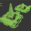 Detailed Traditional Temple Model Scenes With Multi Tiered Towers Green Vegetation And Small Pavilions