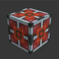 Red Geometric Cube Structure With Square Patterns And Metal Frame Accents