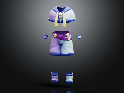 Kids Purple And White Outfit Set With Short Sleeves Shorts Gloves And Star Patterned Shoes 3d model