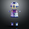 Kids Purple And White Outfit Set With Short Sleeves Shorts Gloves And Star Patterned Shoes