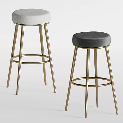 Modern Bar Stools with Light Gray And Dark Gray Cushions And Gold Metal Frames 3d model
