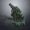 Vintage Artillery Gun With Ammunition Shell Complex Mechanical Structure And Sturdy Base Displayed In Studio 3d model