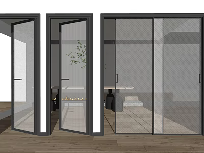 Modern Hinged Doors With Glass Panels And Black Frames For Interior Home Decor 3d model