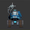 Futuristic Blue Military Vehicle With Tracked Wheels And Mounted Missile Launcher