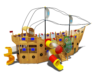 Modern Amusement Equipment Wooden Pirate Ship 3d model