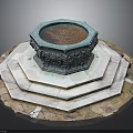 Octagonal Copper Fountain Basin With Multi Tiered Stone Pedestal And Carved Details