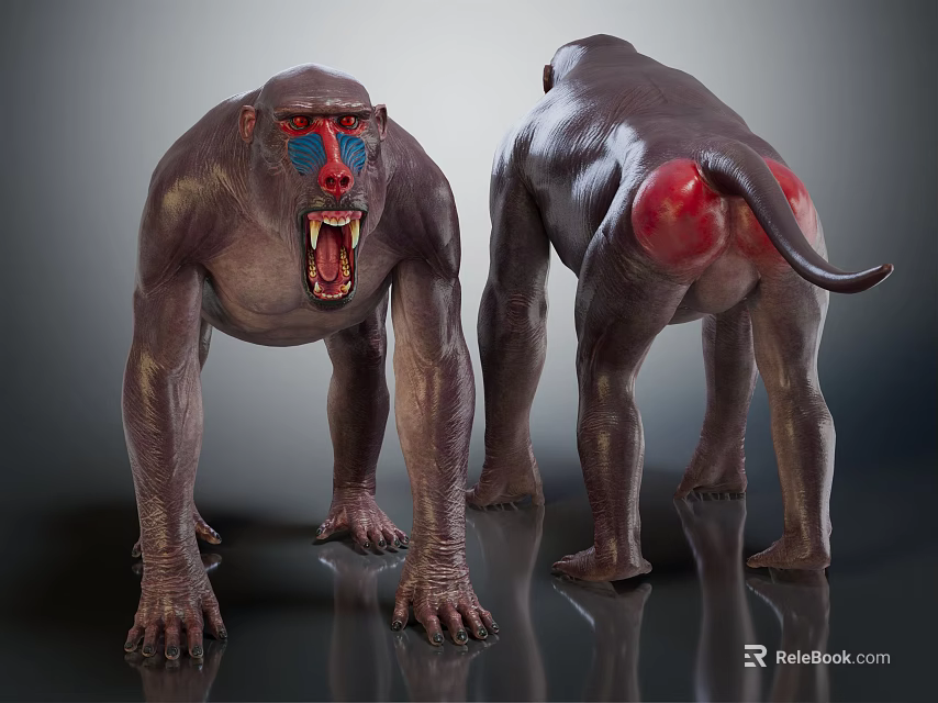Detailed Monkey Models With Front Back Views And Colorful Facial Markings Red Buttocks 3d model 