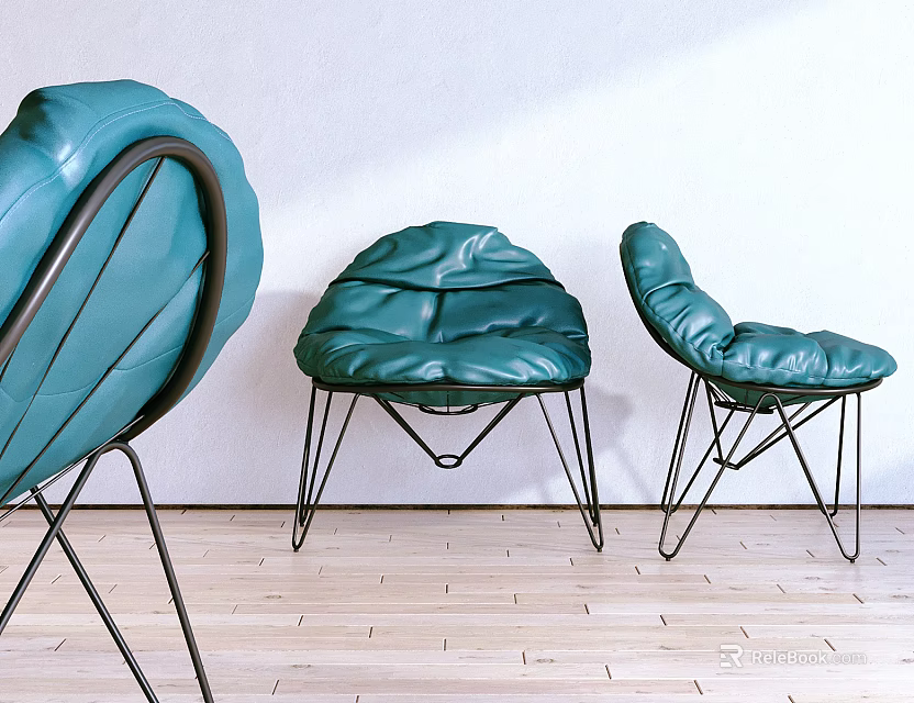 Green Single Sofa Modern Design Pleated Leather with Metal Legs White Wall Light Wooden Floor 3d model 