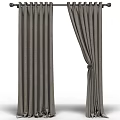 Gray Striped Fabric Curtains With Decorative Tieback For Home Windows