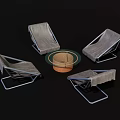 Four Outdoor Lounge Chairs With Metal Frame And Round Table Setup