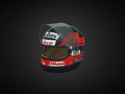Red And Black Racing Helmet With Malboro Logo And Transparent Visor 3d model