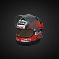 Red And Black Racing Helmet With Malboro Logo And Transparent Visor