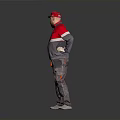 Man Wearing Red And Gray Jacket With Red Cap Standing Against Gray Background 3d model