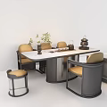 Modern Tea Table and Chairs with Stools Comfortable Seats and Tea Set Decor 3d model