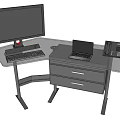 Modern L Shaped Office Desk With Glass Top Computer Monitor Laptop Phone And Small Plant