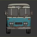 Old Vintage Blue And White Bus With Colorful Graffiti Worn Exterior