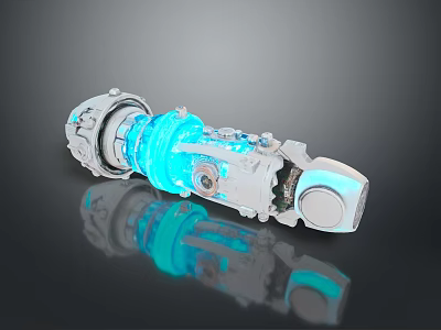 Futuristic Mechanical Device Showcasing Blue Glowing Elements And Metallic Reflective Structure 3d model