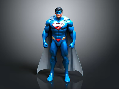 Man in Blue Superman Costume With S Logo Red Underwear Gray Cape and Muscular Build 3d model
