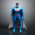 Man in Blue Superman Costume With S Logo Red Underwear Gray Cape and Muscular Build