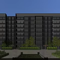 Modern Multi Storey Residential Building With Glass Curtain Walls And Greenery Courtyard