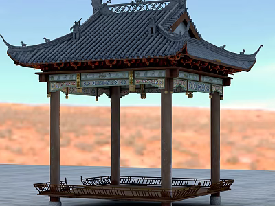 Ancient Architecture Traditional Pavilion With Curved Eaves Tiled Roof And Intricate Carved Decorations 3d model