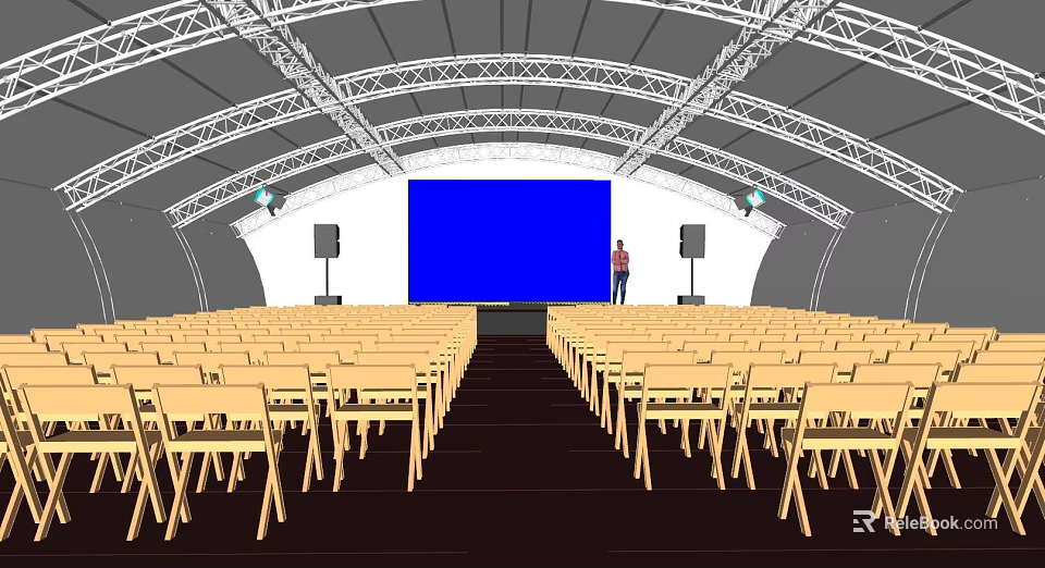 Large Event Canopy With Arranged Chairs Blue Screen Speakers And Metal Frame 3d model 
