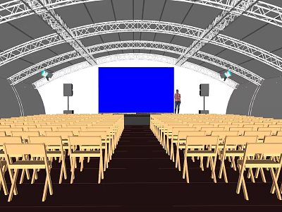 Large Event Canopy With Arranged Chairs Blue Screen Speakers And Metal Frame 3d model