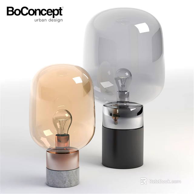 Modern Table Lamp With Transparent And Brown Glass Shade Black Copper Base 3d model 