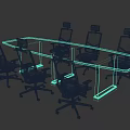 Long Rectangular Modern Wooden Conference Table With Ergonomic Mesh Back Office Chairs On Casters