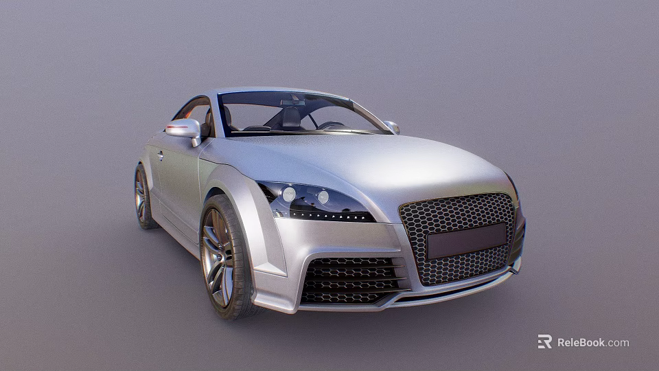 Silver Audi Two Door Sports Car Featuring Mesh Grille And Alloy Wheels 3d model 