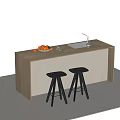 Wooden Bar Counter With Sink Fresh Fruits And Black Stools Design