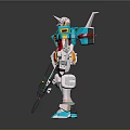 Game And Movie Character Blue Red Winged Robot With Weapon And White Yellow Details